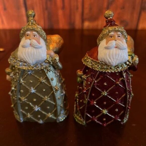 Set Of 2 Santa Claus Figurine Gold & Red christmas decor vintage style tabletop - Picture 5 of 6